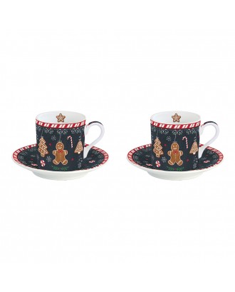 Set 2 cesti si farfurii pentru espresso, 75 ml, Gingerbread - SIMONA'S COOKSHOP